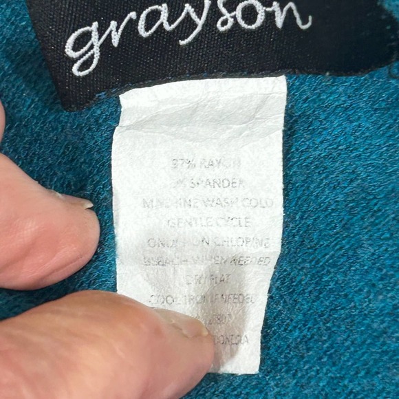 Grayson Cowl Neck Sweater Womens XS 97% Rayon 3% Spandex Made in Indonesia Teal - Picture 10 of 12